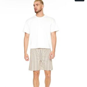 Striped Beige and Black Cotton Shorts